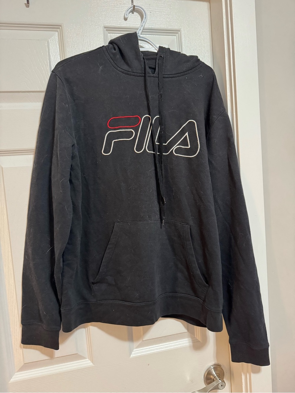 FILA Black Logo Hoodie Pull Over Size Large Mens